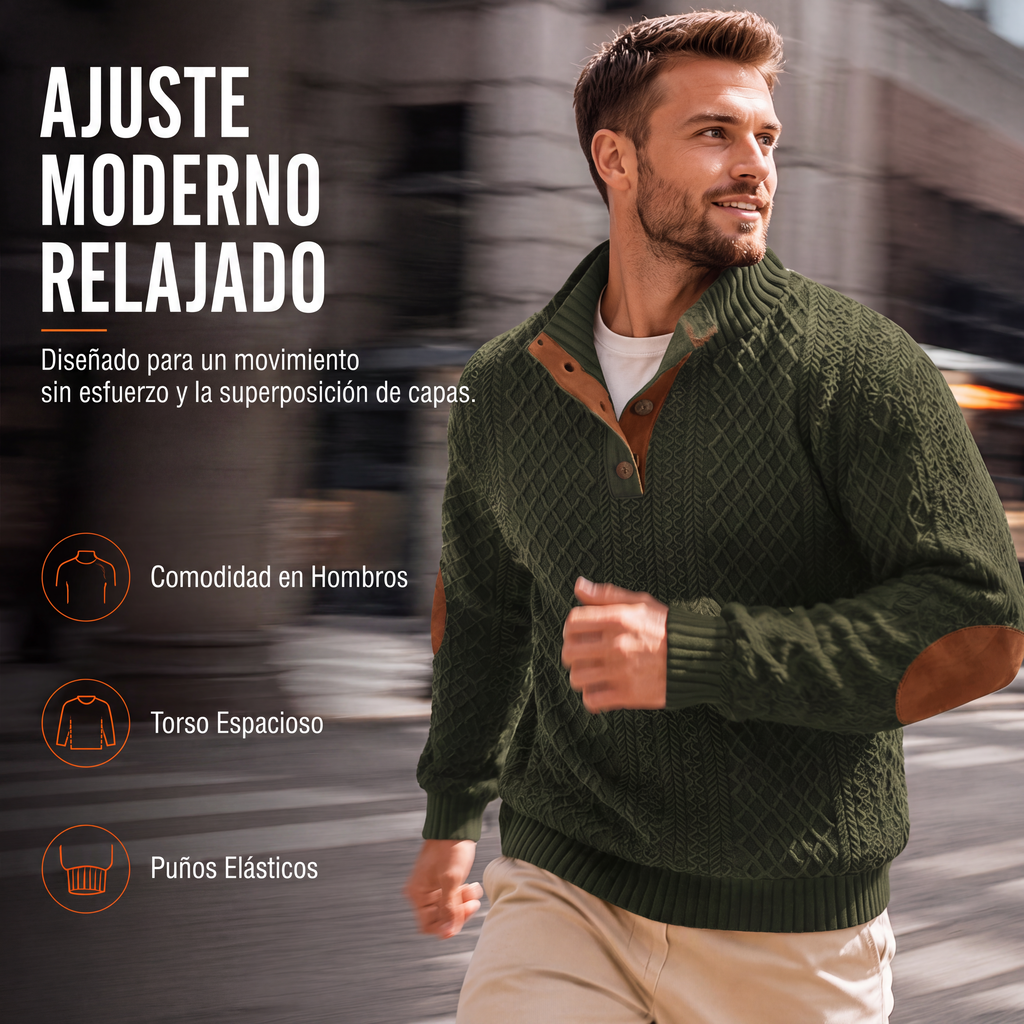 Sudadera Jacquard Retro para Hombre con Cuello Alto y Coderas - vista 4