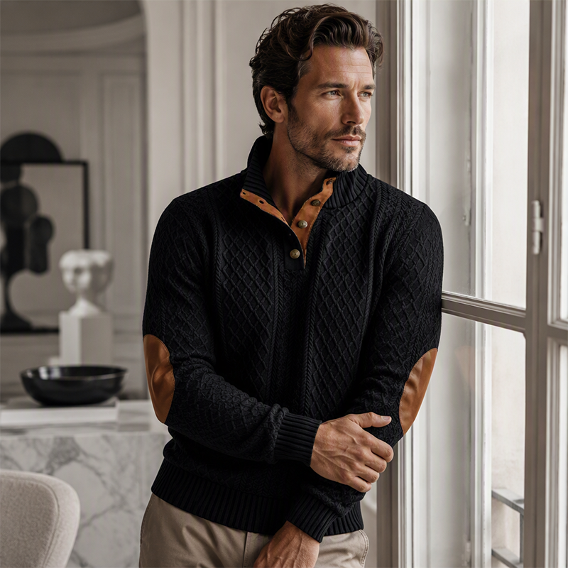 Sudadera Jacquard Retro para Hombre con Cuello Alto y Coderas - vista 7