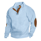 Sudadera Jacquard Retro para Hombre con Cuello Alto y Coderas en color azul cielo