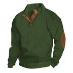 Sudadera Jacquard Retro para Hombre con Cuello Alto y Coderas en color verde militar