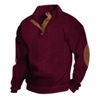Sudadera Jacquard Retro para Hombre con Cuello Alto y Coderas en color vino