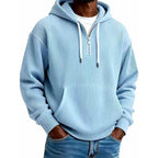 Sudadera de Pana con Capucha y Media Cremallera para Hombre en color azul cielo