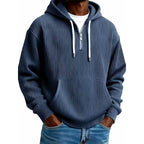 Sudadera de Pana con Capucha y Media Cremallera para Hombre en color azul marino