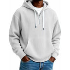 Sudadera de Pana con Capucha y Media Cremallera para Hombre en color blanco