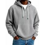 Sudadera de Pana con Capucha y Media Cremallera para Hombre en color gris