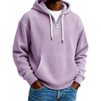Sudadera de Pana con Capucha y Media Cremallera para Hombre en color morado