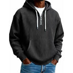 Sudadera de Pana con Capucha y Media Cremallera para Hombre en color negro