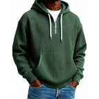 Sudadera de Pana con Capucha y Media Cremallera para Hombre en color verde