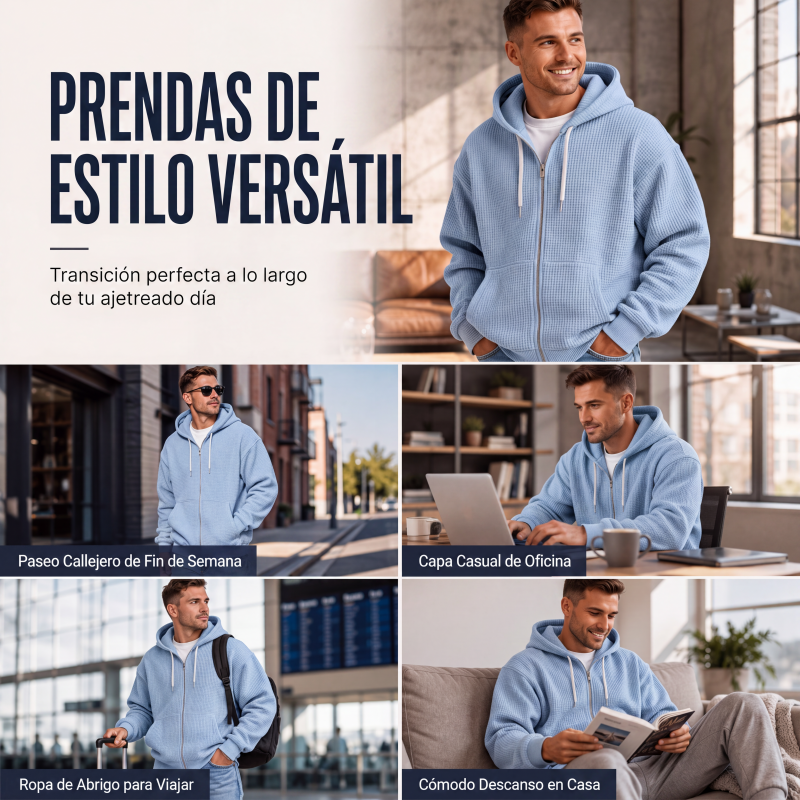 Sudadera Waffle con Capucha y Cierre para Hombre - vista 8