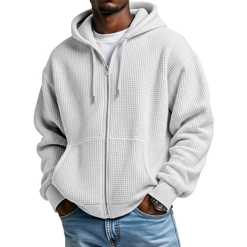 Sudadera Waffle con Capucha y Cierre para Hombre en color blanco