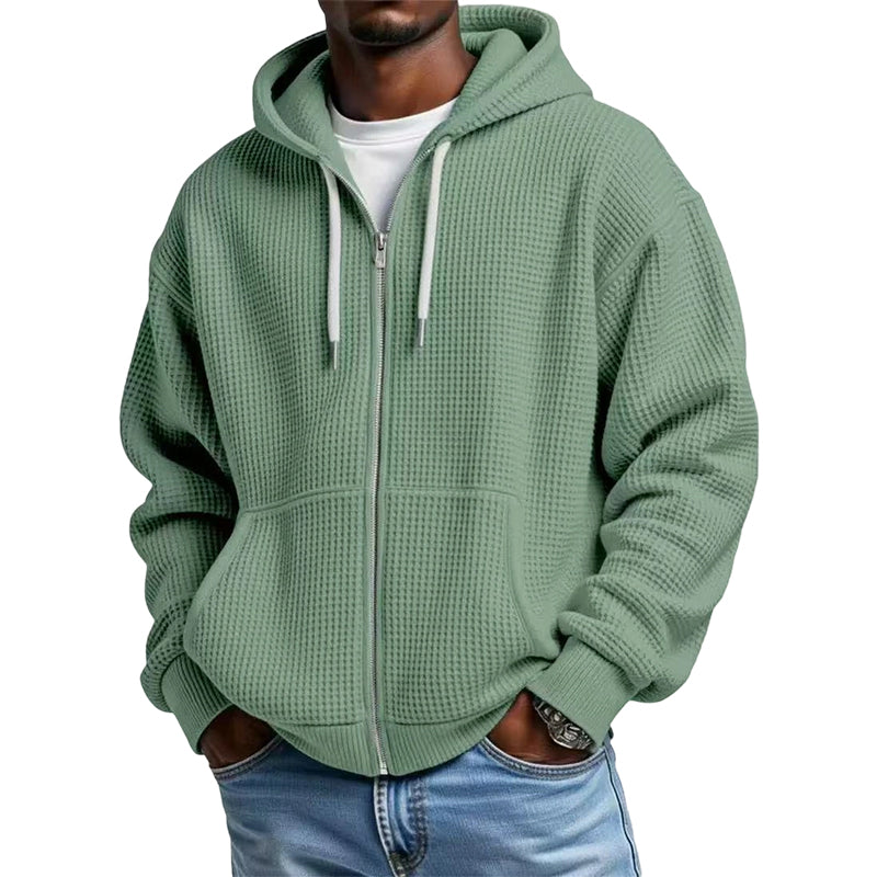 Sudadera Waffle con Capucha y Cierre para Hombre en color verde claro