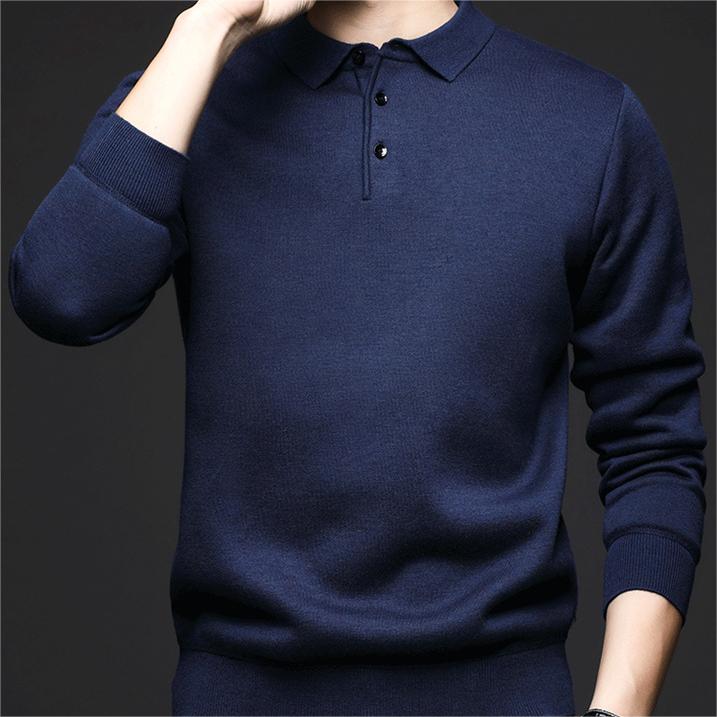 Suéter Camisero con Solapa para Hombre Acolchado en color azul oscuro