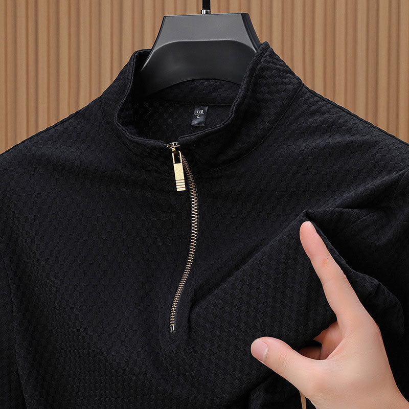 Suéter de Punto con Media Cremallera para Hombre Textura Cuadros - vista 3