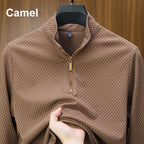 Suéter de Punto con Media Cremallera para Hombre Textura Cuadros en color marrón