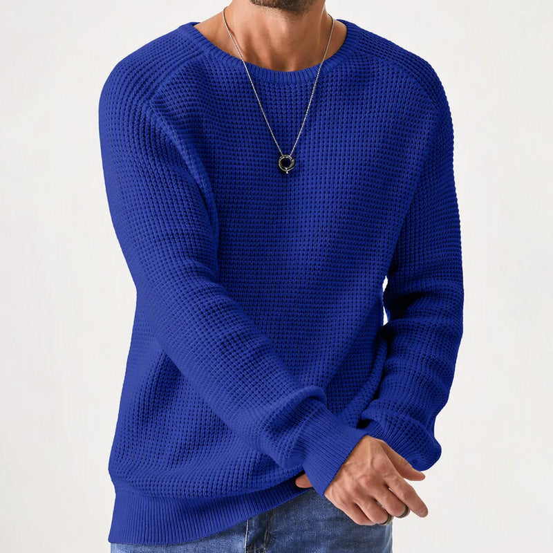 Suéter de Punto Waffle para Hombre Cuello Redondo en color azul oscuro