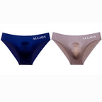 Tanga de Seda Fría para Hombre con Bolsa 3D en color azul + café (2 piezas)