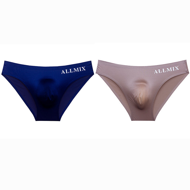 Tanga de Seda Fría para Hombre con Bolsa 3D en color azul + café (2 piezas)
