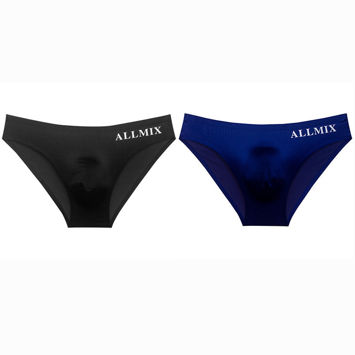 Tanga de Seda Fría para Hombre con Bolsa 3D en color negro + azul (2 piezas)