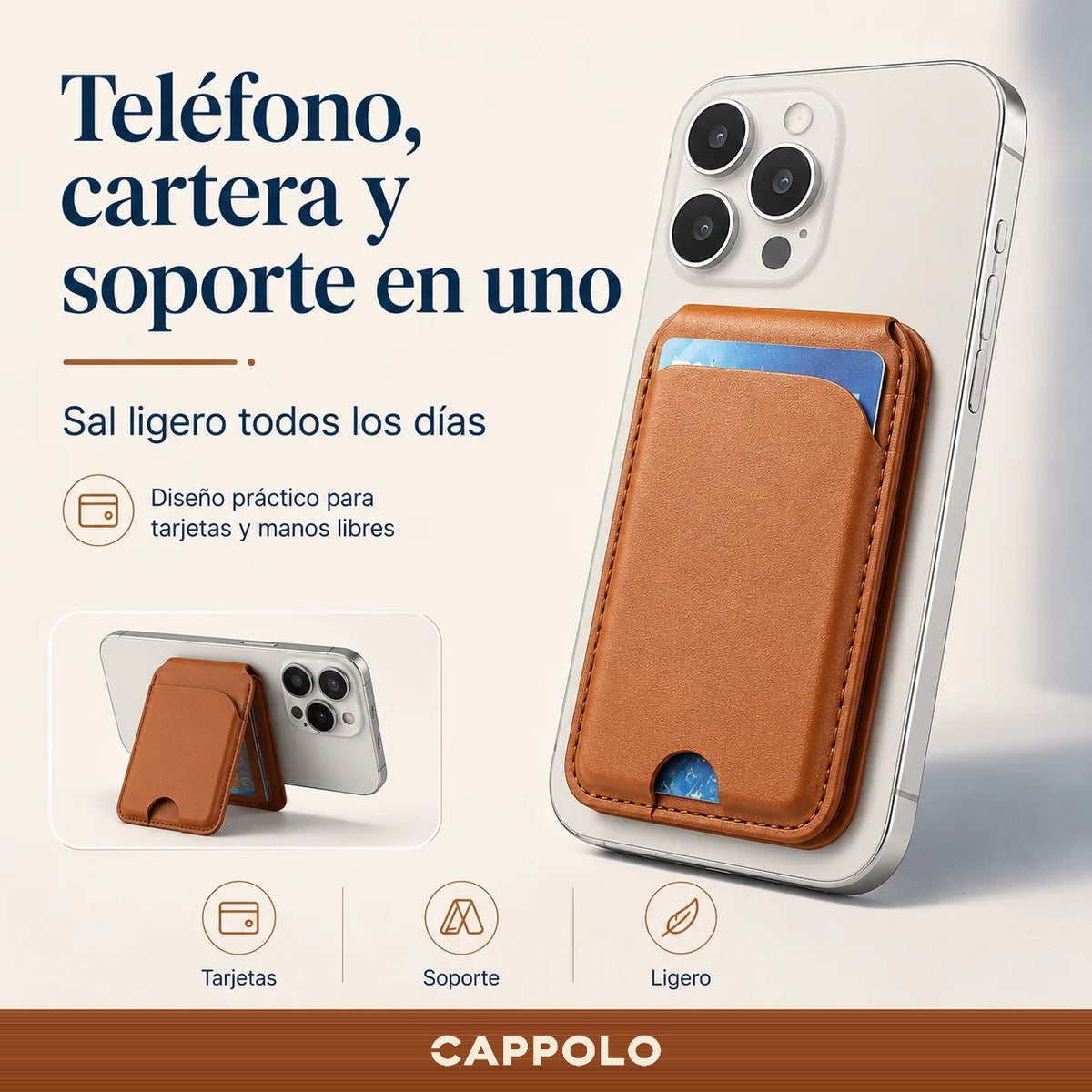 Tarjetero magnético Cappolo - teléfono, cartera y soporte en uno