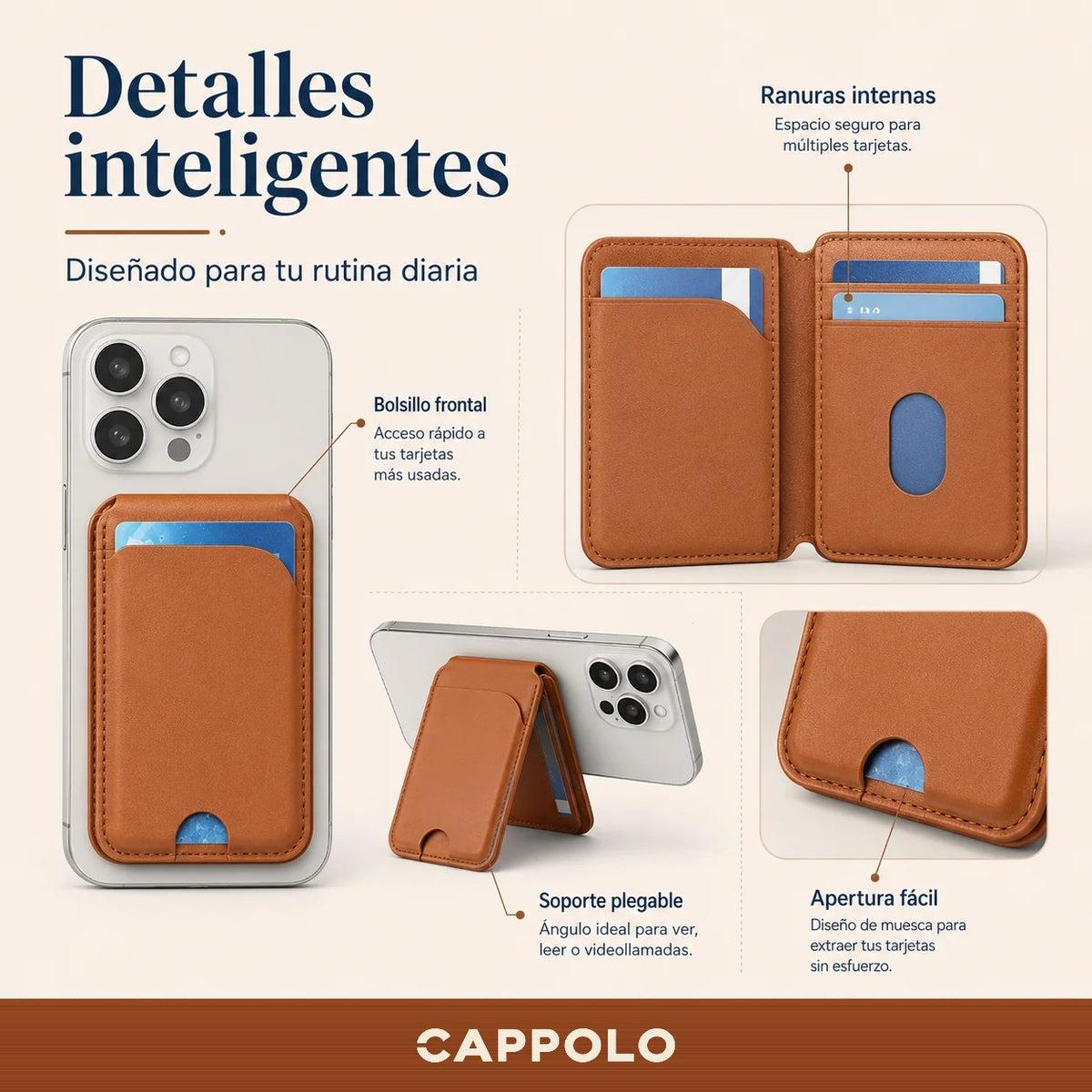 Tarjetero magnético Cappolo - detalles y ranuras internas