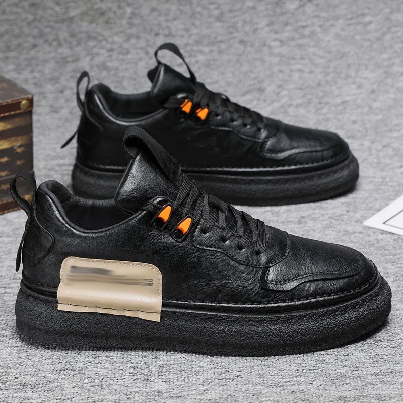 Tenis Casuales de Piel Sintética para Hombre Suela Gruesa en color negro