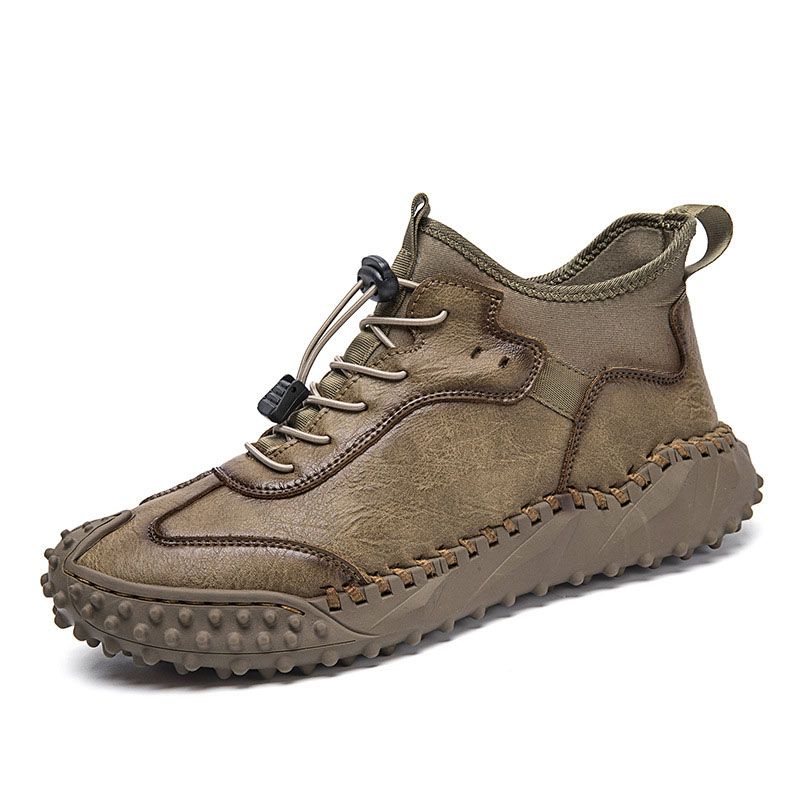 Tenis de Piel Cosidos a Mano para Hombre Todo Terreno en color caqui