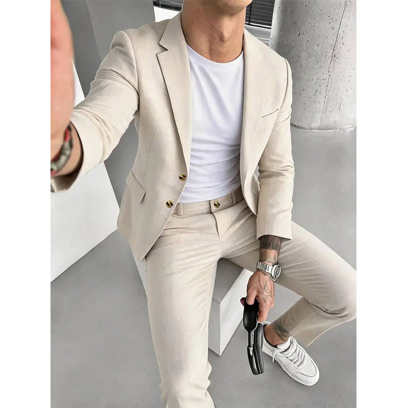 Traje Casual Elástico para Hombre Saco y Pantalón en color beige