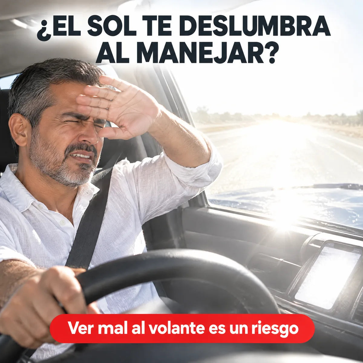 Hombre manejando deslumbrado por el sol
