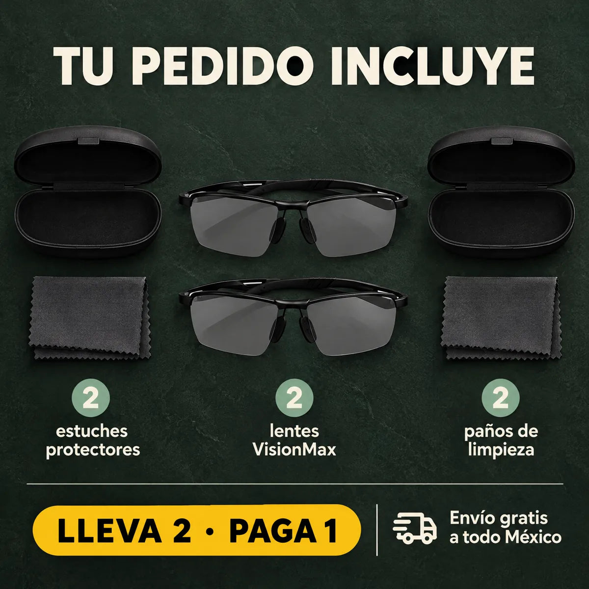 Contenido del pedido: 2 lentes, 2 estuches y 2 paños