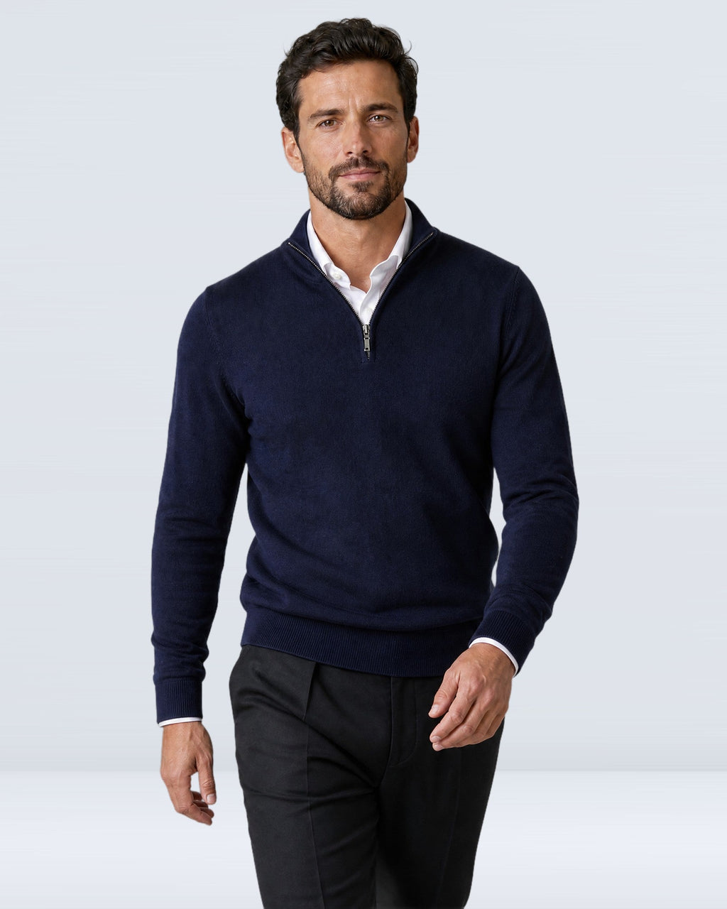 Suéter de Punto Fino para Hombre con Cuello Alto y Medio Cierre