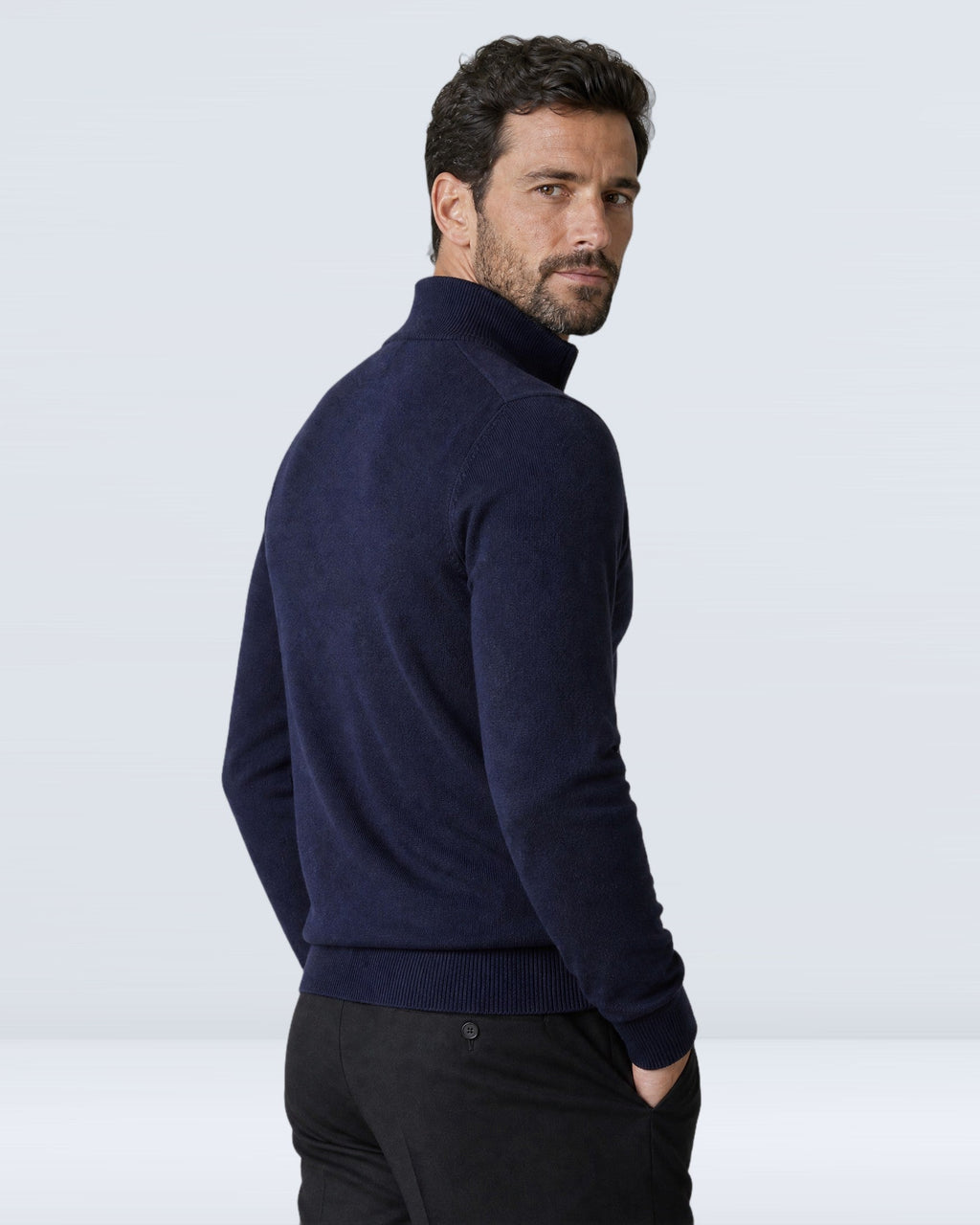 Suéter de Punto Fino para Hombre con Cuello Alto y Medio Cierre