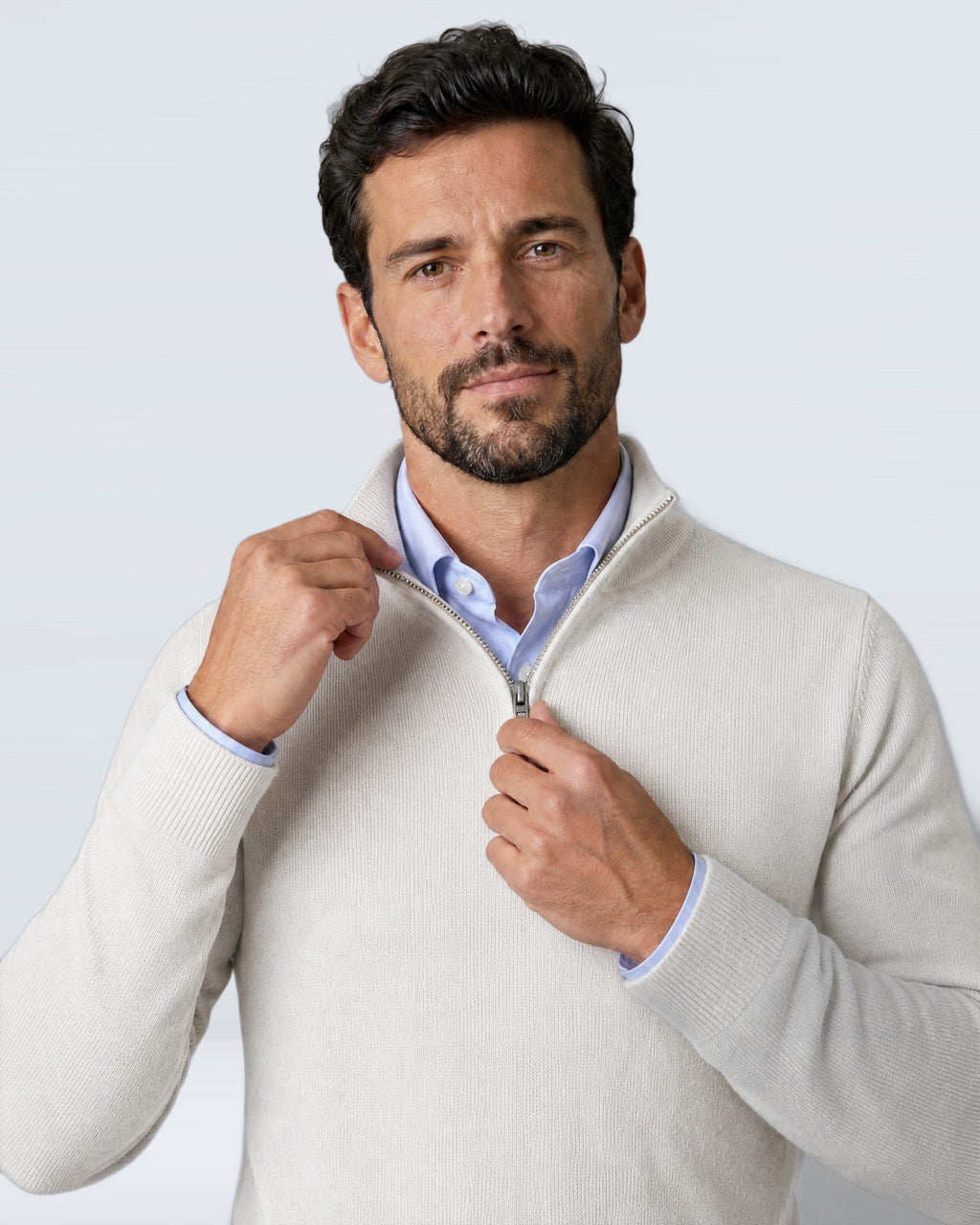 Suéter de Punto Fino para Hombre con Cuello Alto y Medio Cierre