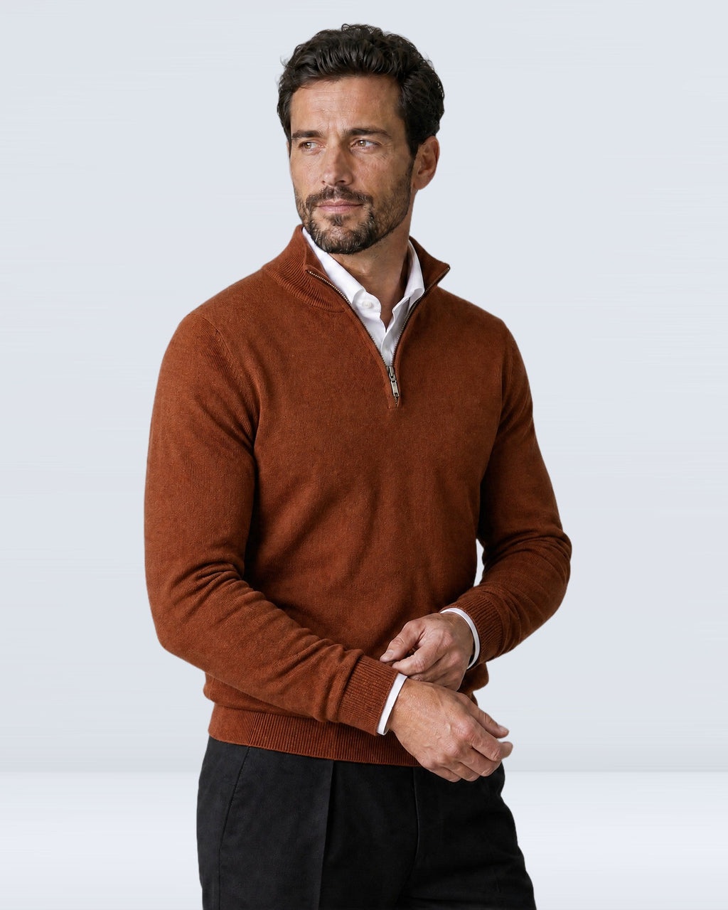 Suéter de Punto Fino para Hombre con Cuello Alto y Medio Cierre