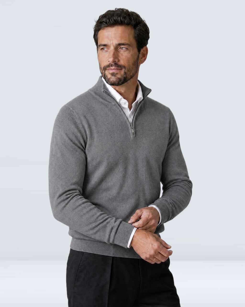 Suéter de Punto Fino para Hombre con Cuello Alto y Medio Cierre