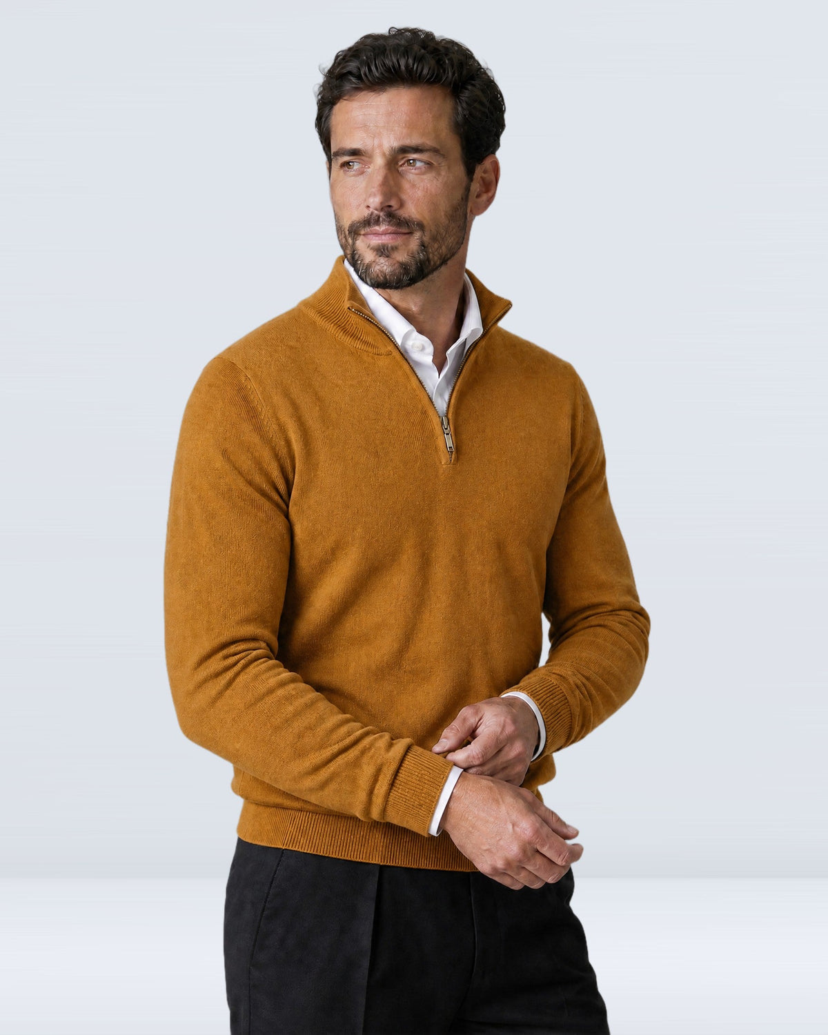 Suéter de Punto Fino para Hombre con Cuello Alto y Medio Cierre