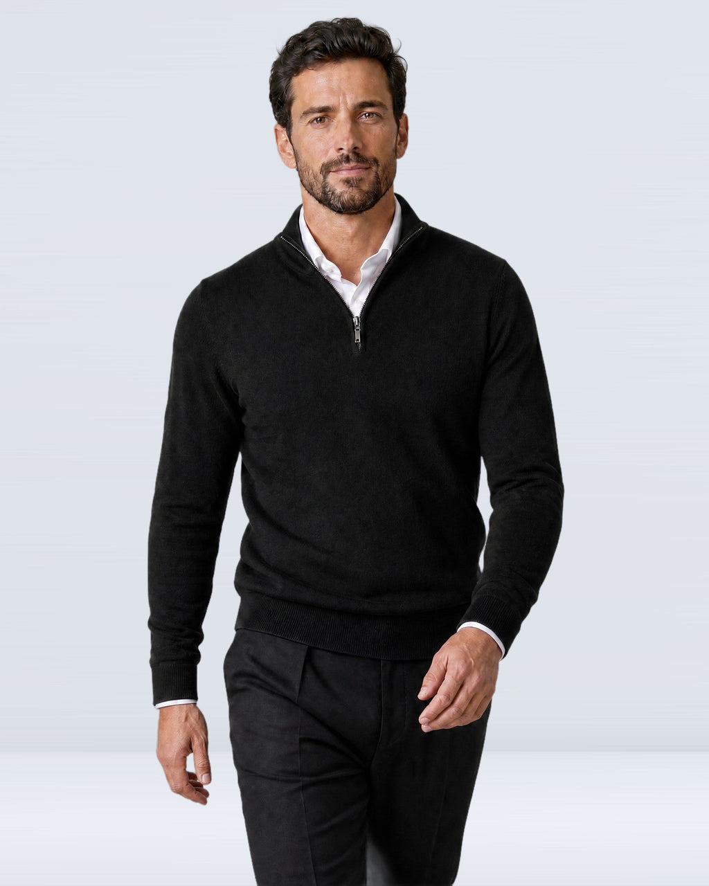 Suéter de Punto Fino para Hombre con Cuello Alto y Medio Cierre