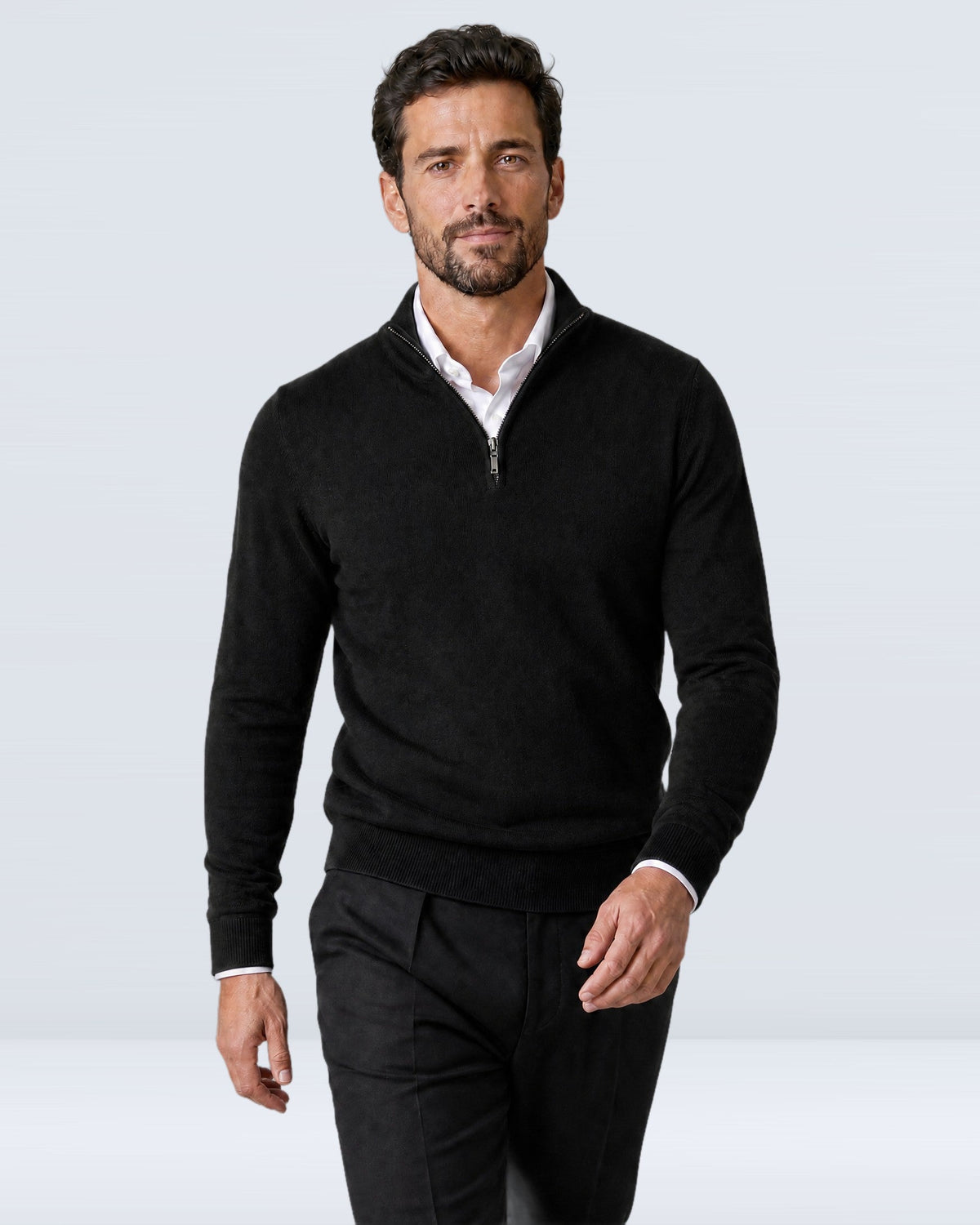 Suéter de Punto Fino para Hombre con Cuello Alto y Medio Cierre