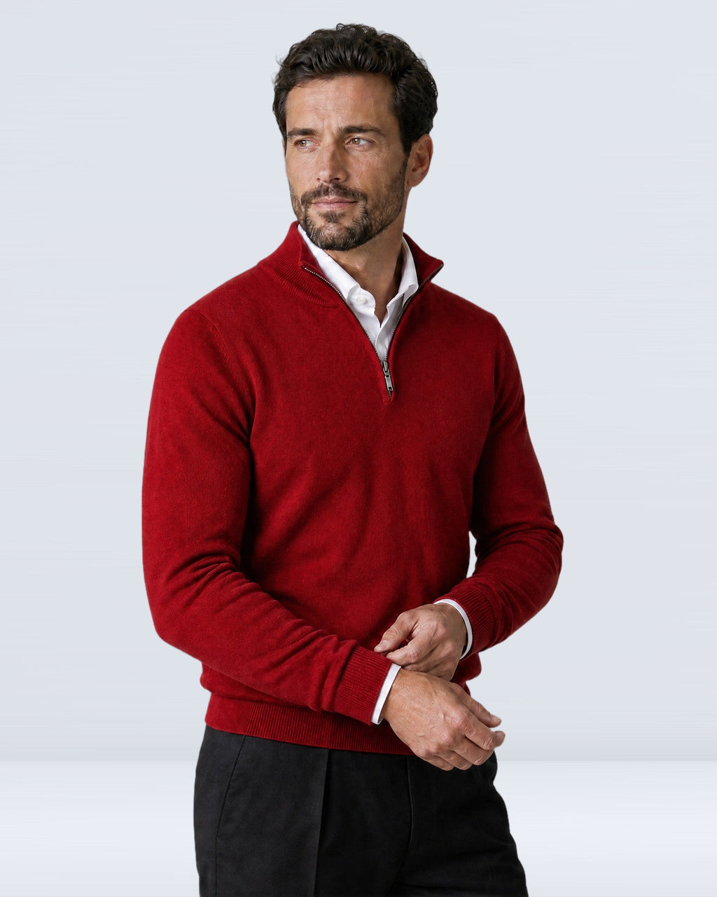 Suéter de Punto Fino para Hombre con Cuello Alto y Medio Cierre
