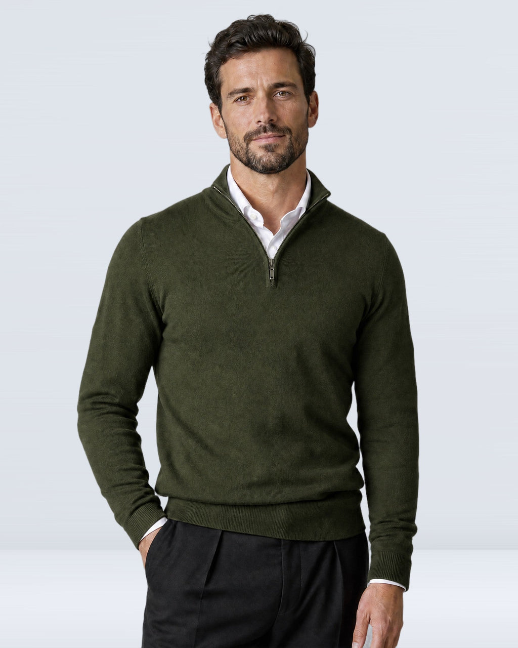 Suéter de Punto Fino para Hombre con Cuello Alto y Medio Cierre