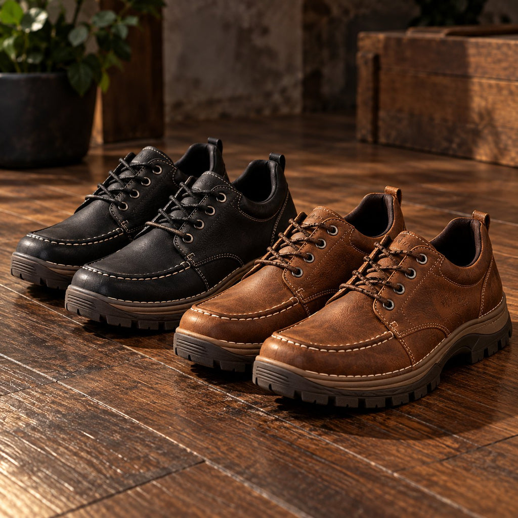 Zapatos Casuales de Cuero Cosidos a Mano para Hombre en color marrón + negro (2 pares)